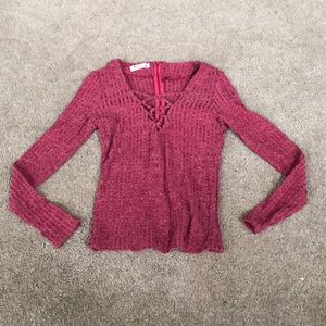 Burgundy Lace Up Sweater